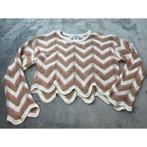 FCT With Love Crochet Crop Chevron Open Knit Boho Sweater Pink Brown Medium